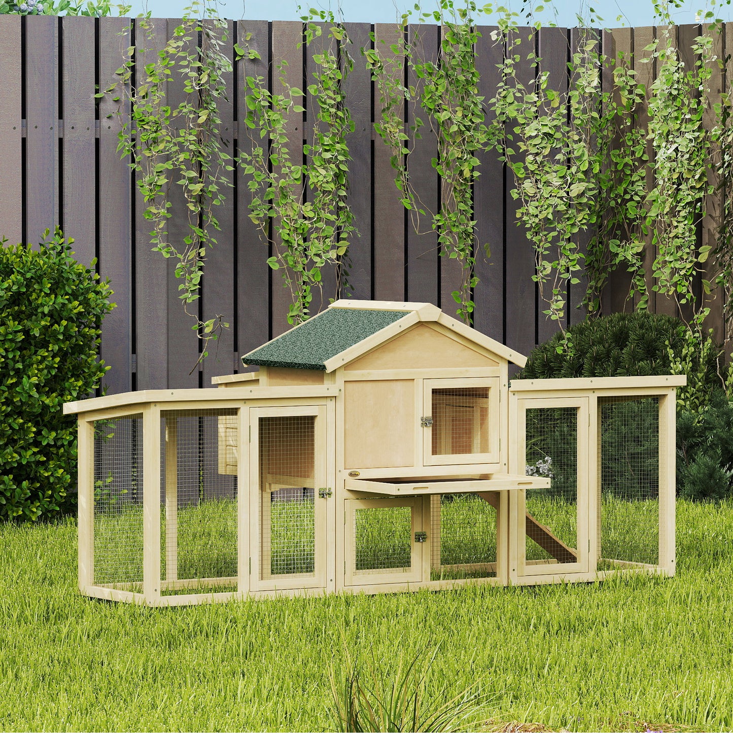 Pawhut Gallinero Para Exterior Grande De Madera 204x85x93 Cm Con Corral Bandeja_1