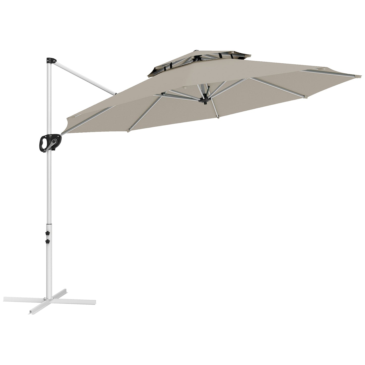Outsunny Sombrilla De Jardín Ø292 Cm Con Manivela Inclinación Ajustable Gris_0