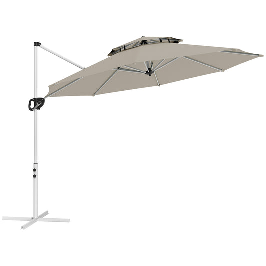Outsunny Sombrilla De Jardín Ø292 Cm Con Manivela Inclinación Ajustable Gris_0
