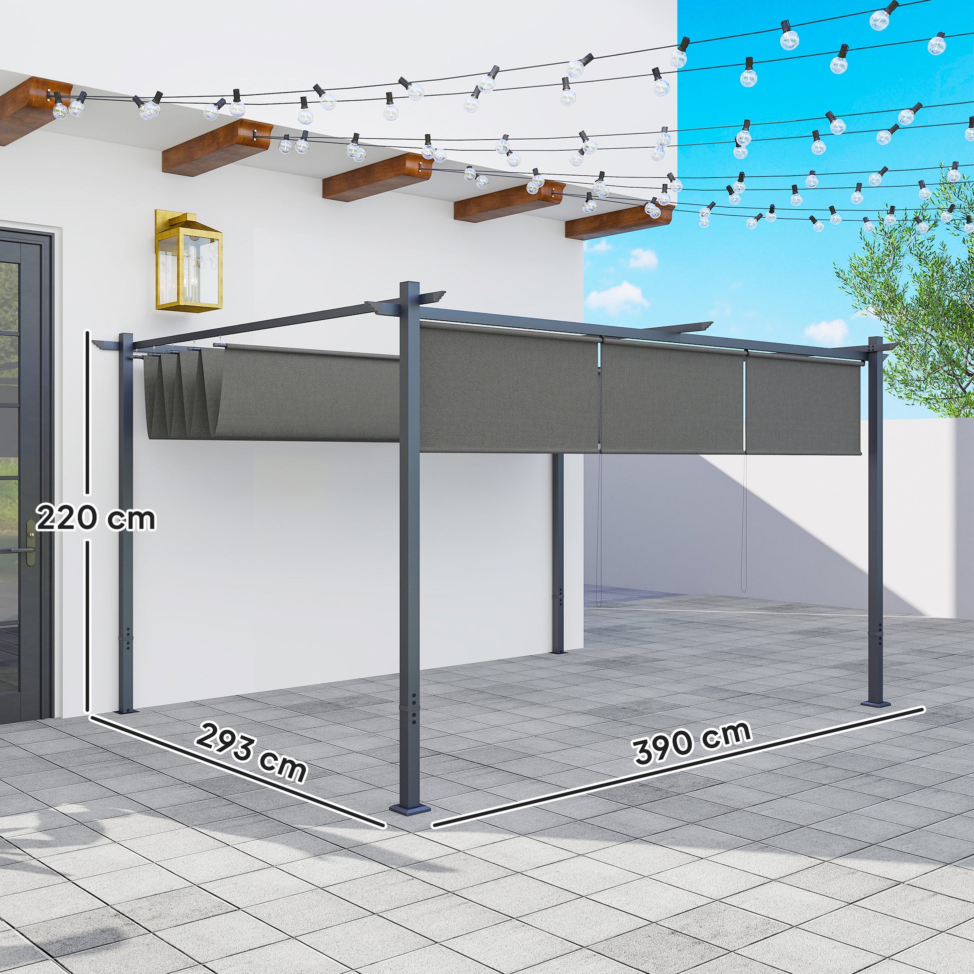Outsunny Pérgola 4x3 M Con Techo Retráctil Y Laterales Enrollables Gris_2