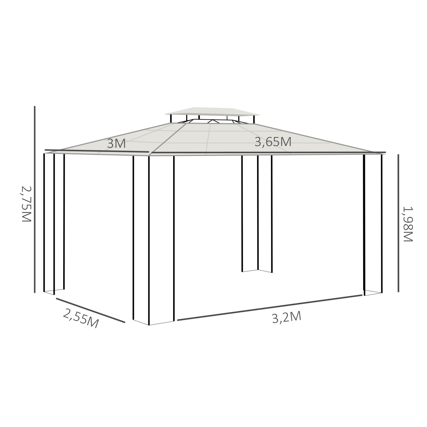 Outsunny Cenador De Jardín 3,6x3 M Con Techo De Policarbonato Y Protección Solar_2