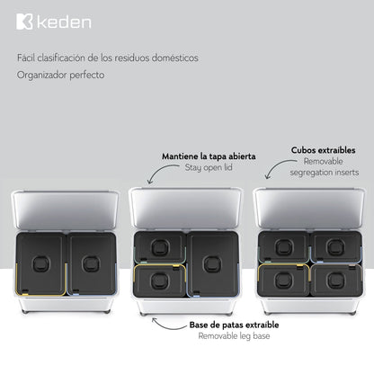 Sistema Clasificador De Reciclaje 2x10l + 1x23l  Color Gris Keden_2
