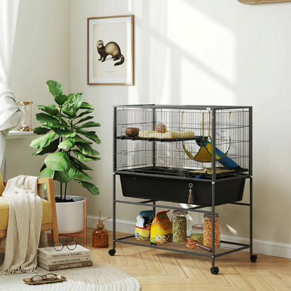 Pawhut Jaula Para Animales Pequeños De 3 Niveles 88x48x102 Cm Gris Oscuro_1