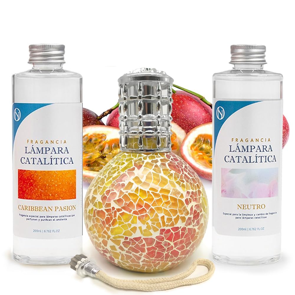 Pack Ahorro Lámpara Catalítica Mosaico Bicolor + Aroma Caribbean Passion 500ml + Limpiador Neutro 200ml + Mecha Repuesto_0