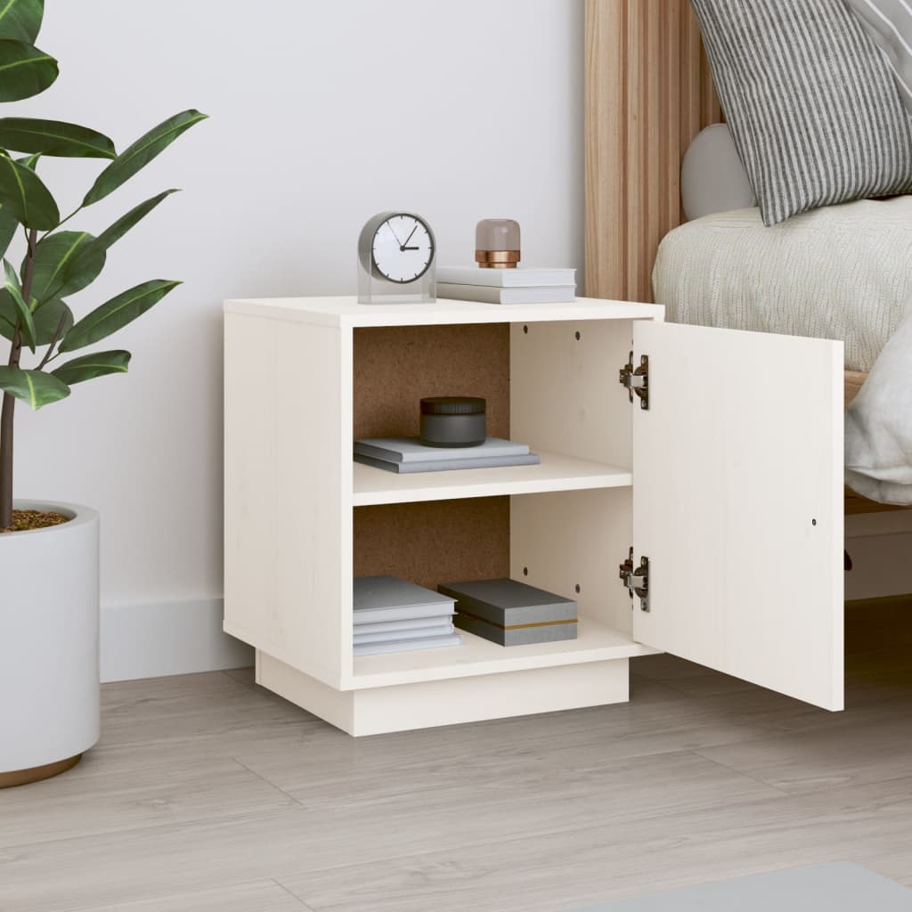 Mesita De Noche Madera Maciza De Pino Blanca 40x34x45 Cm_1