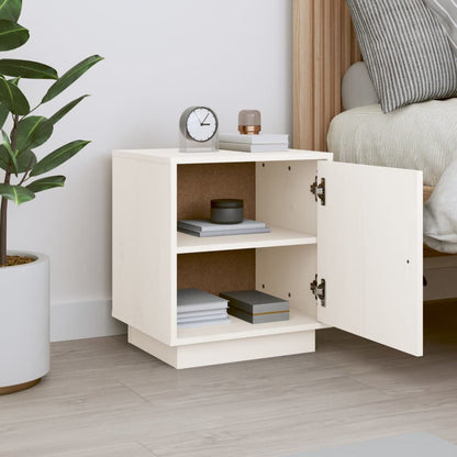 Mesita De Noche Madera Maciza De Pino Blanca 40x34x45 Cm_1