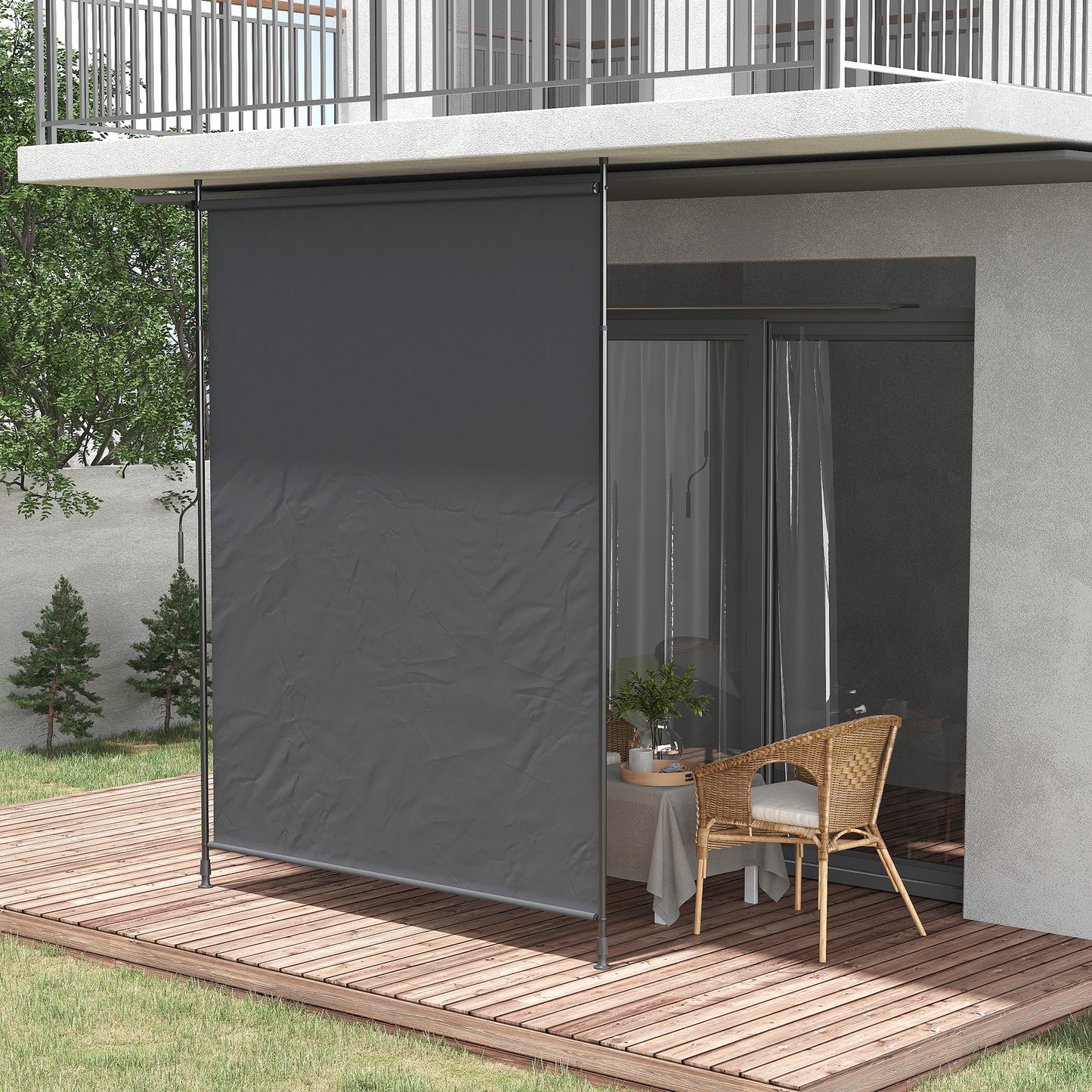 Outsunny Toldo Vertical Exterior 200x305 Cm Pantalla Privacidad Enrollable Gris_1