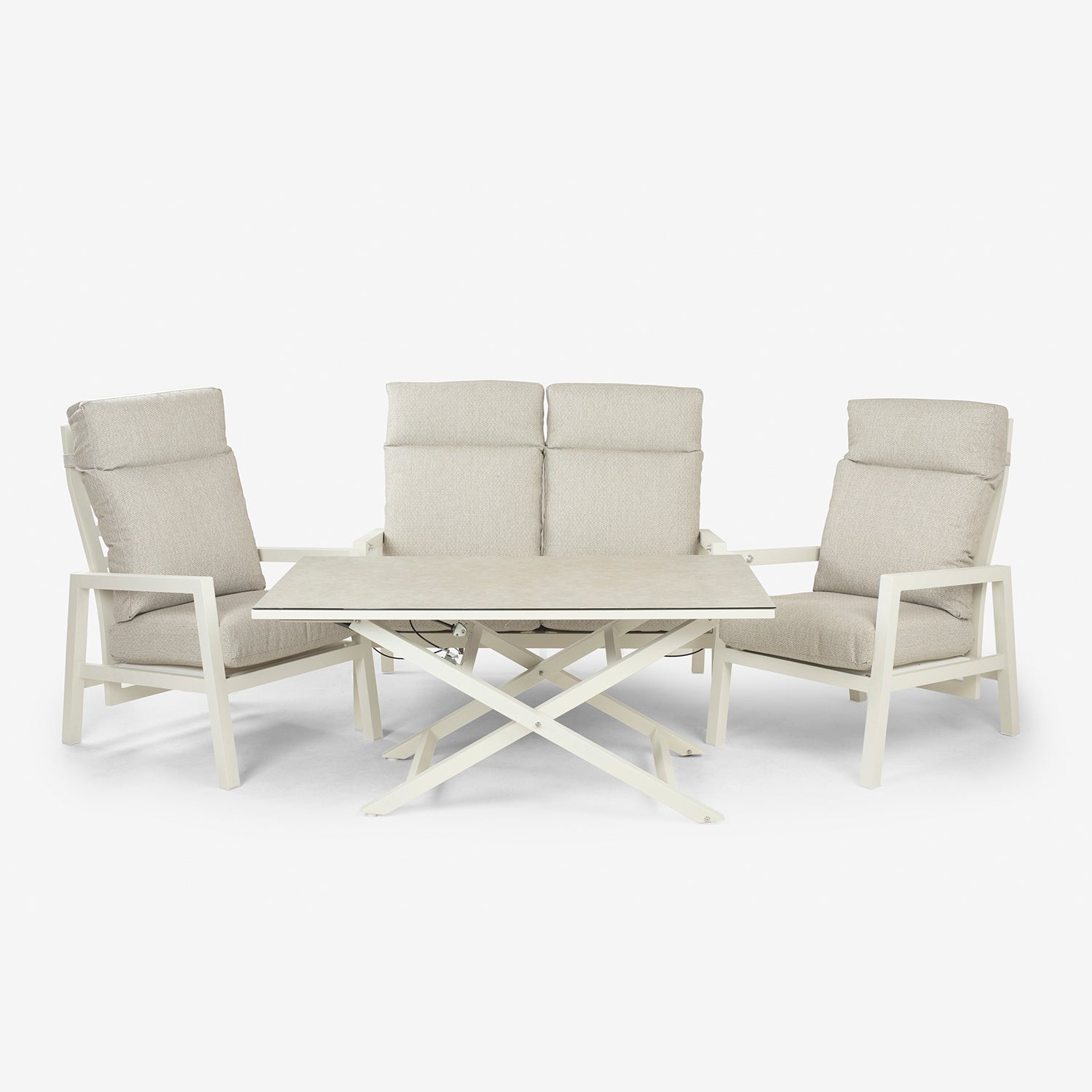 Conjunto Relax Reclinables, Mesa Regulable, Aluminio, Color Blanco Envejecido, Mesa:140x80x29/64cm Sillón:66x83x104 Cm Sofá:126x82x112 Cm Alto_2