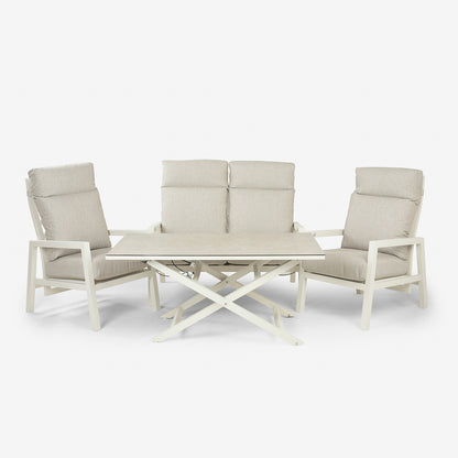 Conjunto Relax Reclinables, Mesa Regulable, Aluminio, Color Blanco Envejecido, Mesa:140x80x29/64cm Sillón:66x83x104 Cm Sofá:126x82x112 Cm Alto_2