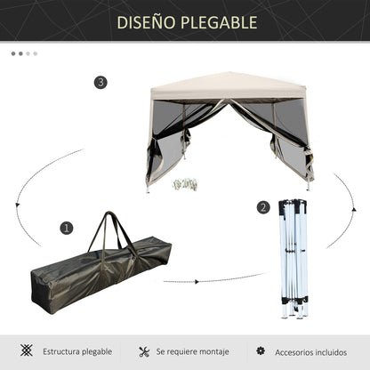 Outsunny Carpa Plegable 3x3 Exterior Con Mosquiteras Y Bolsa De Transporte Beige_3