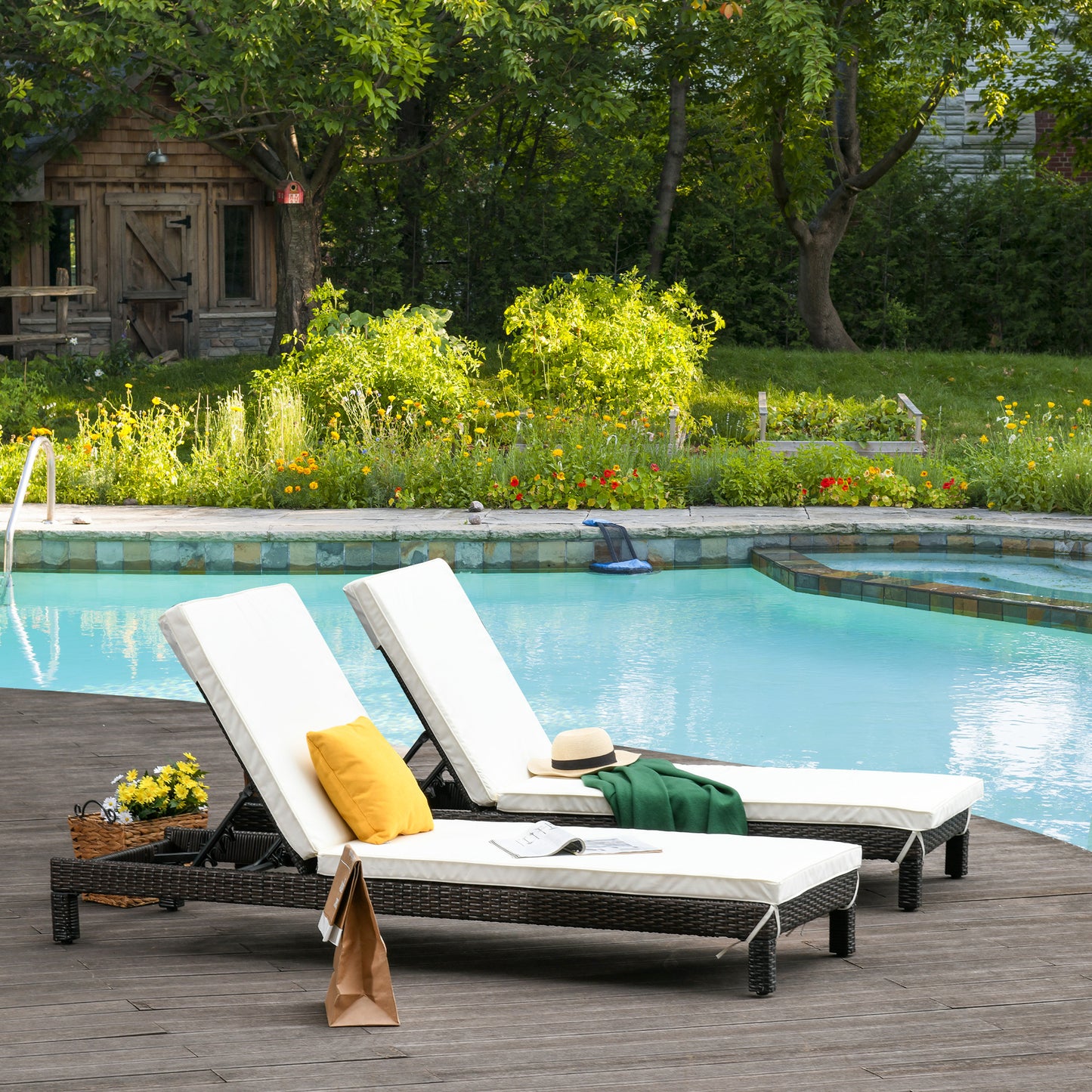 Outsunny Set De 2 Tumbonas De Ratán Chaise Longue Con Cojín Para Exterior Jardín_1
