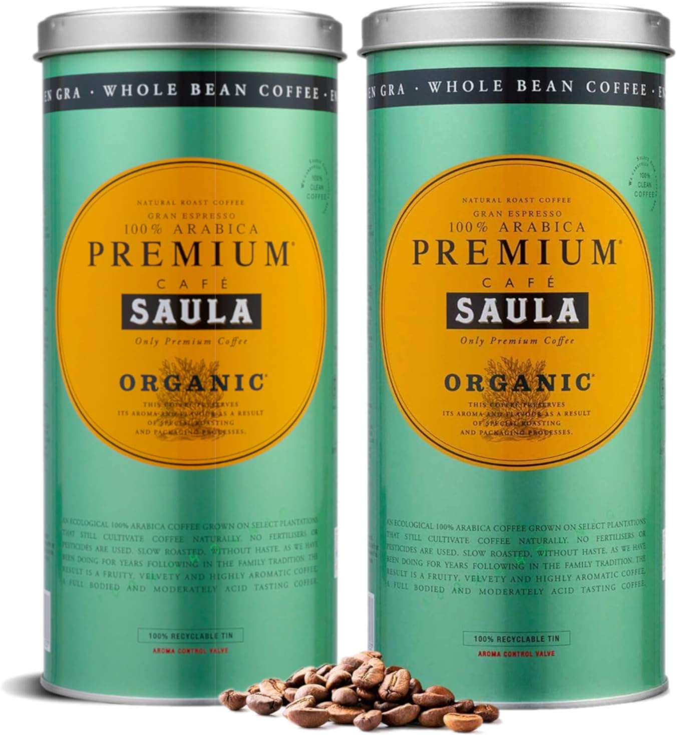 Pack x 2 café en grano Saula Premium ECO 500g