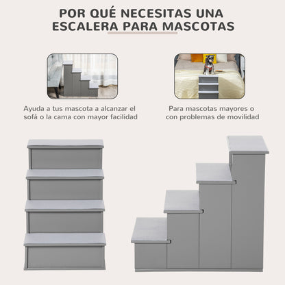 Pawhut Escalera Para Perros De 4 Peldaños Con Acolchados 40x59x54,2 Cm Gris_4