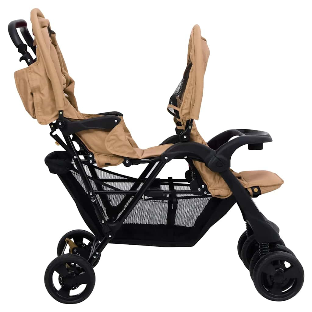 Vidaxl Carrito Para Gemelos Tandem De Acero Gris Taupé_3