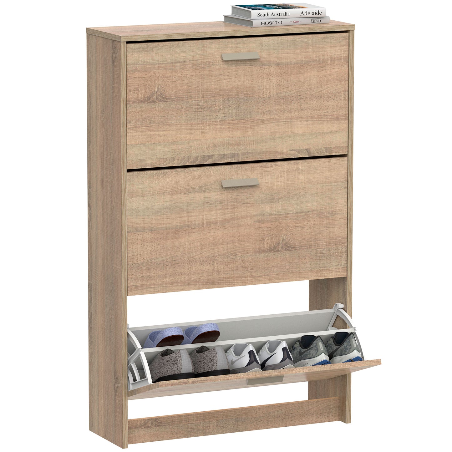 Zapatero Entrada Recibidor, Mueble Auxiliar Estrecho Zapatos, 3 Puertas, Madera 119,5x74x25 Cm, Briebe, Nova, Madera_0