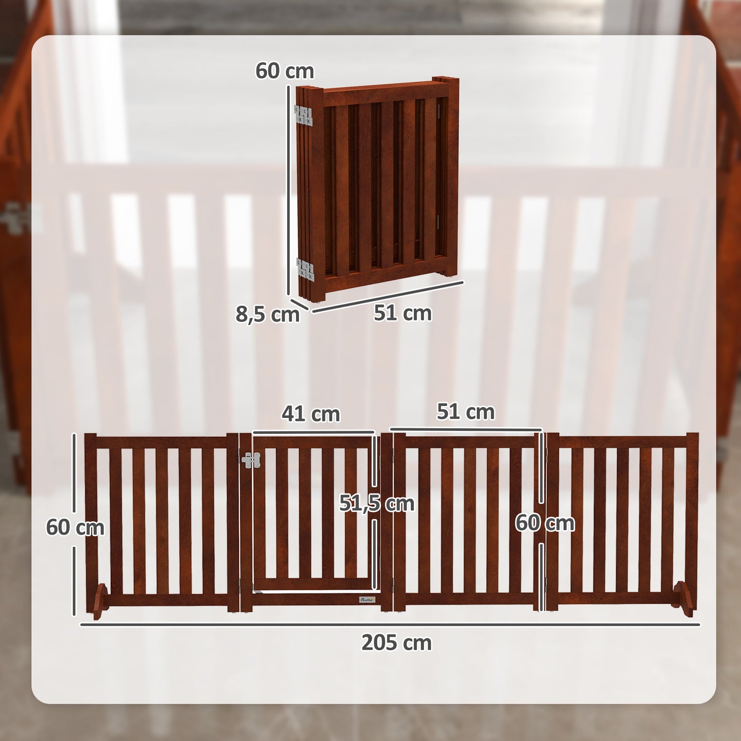 Pawhut Barrera De Seguridad Para Perros Plegable 205x30x60 Cm Con Soporte De Pie_2
