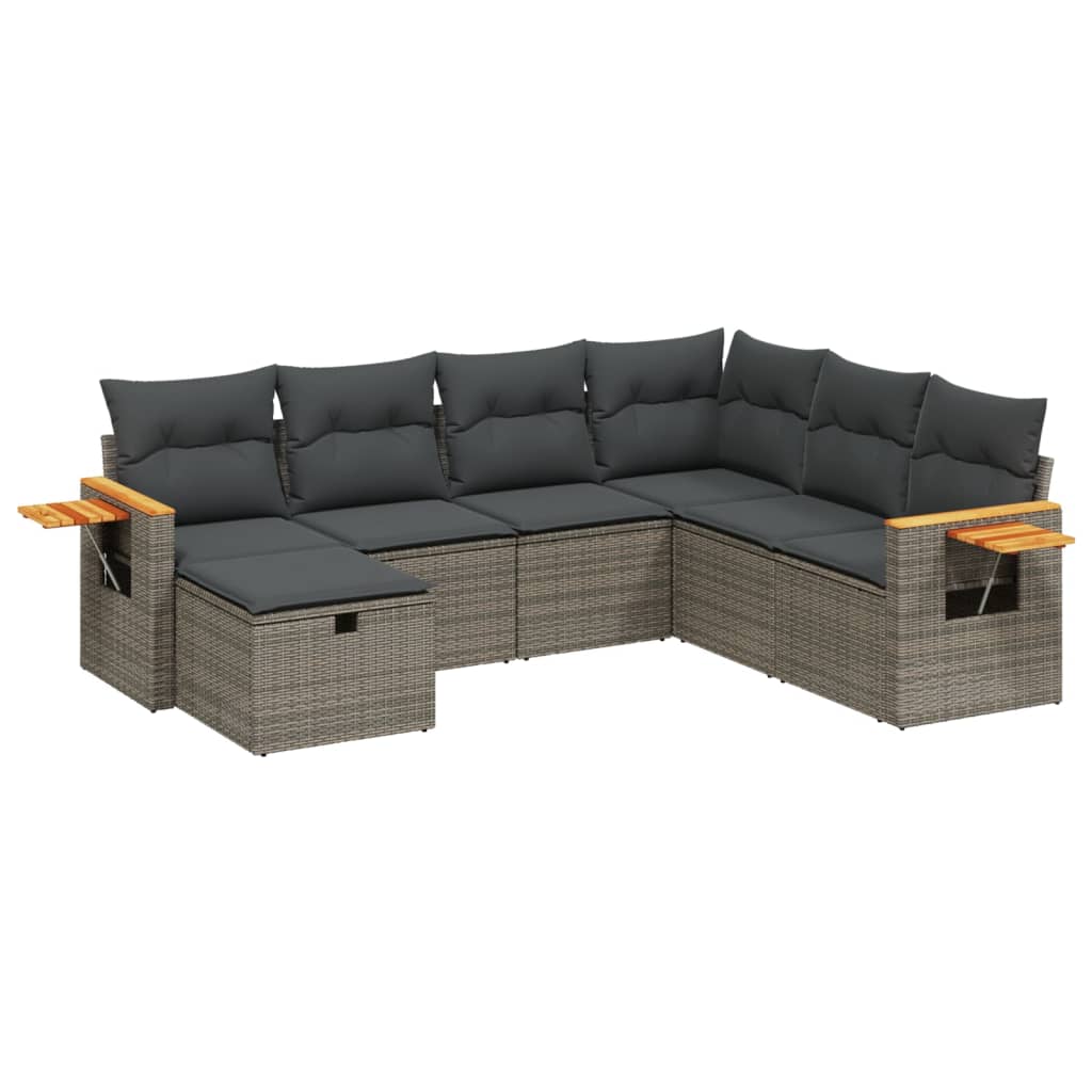 Set De Sofás De Jardín 7 Piezas Con Cojines Ratán Pe Gris / Vetonek_1