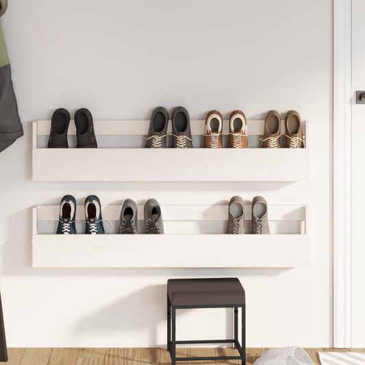 Estantes Zapatos De Pared 2 Uds Madera Pino Blanco 110x9x23cm / Vetonek_0