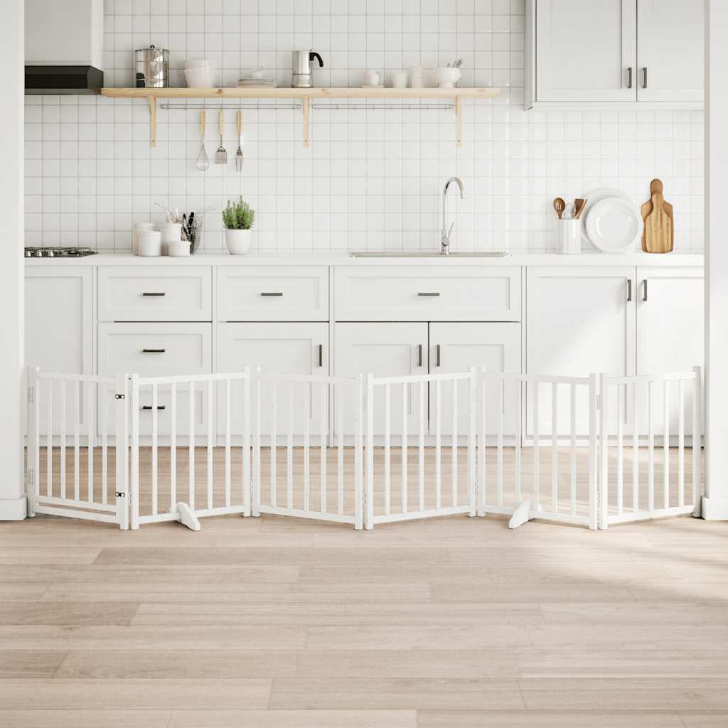 Vidaxl Puerta De Perros Plegable 6 Paneles Madera Abeto Blanco 300 Cm_1