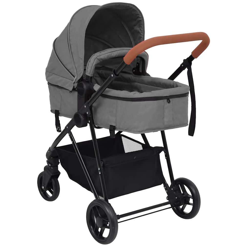 Vidaxl Cochecito De Bebés 2 En 1 De Acero Gris Claro Y Negro_3