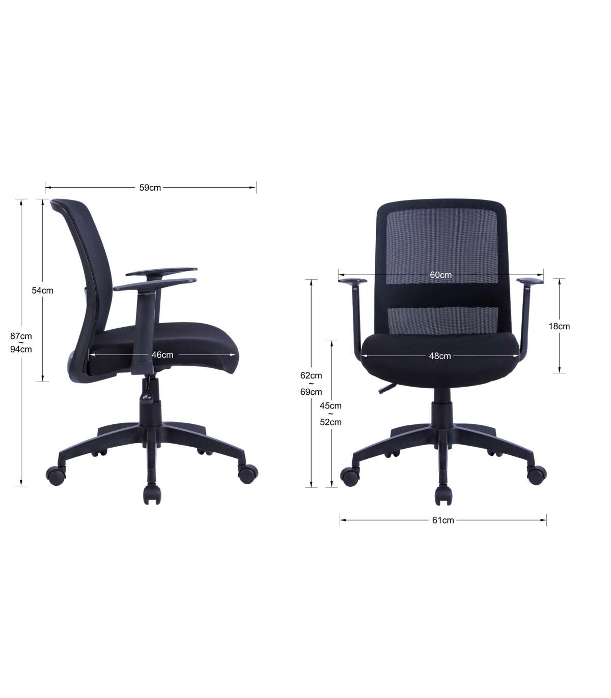 Silla Despacho Giratoria Elevable Acabado Negro, 61m(ancho) 87/94cm(altura) 59cm(fondo)_3