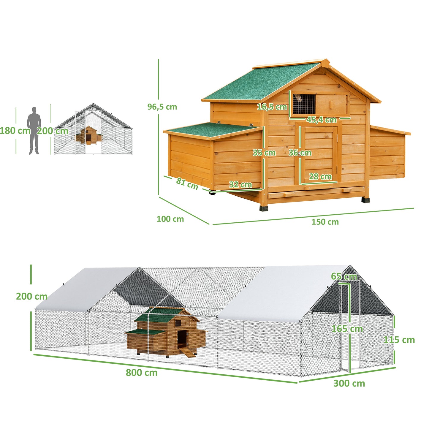 Pawhut Conjunto De 1 Gallinero De Madera Y 1 Gallinero Para Exterior Grande_2