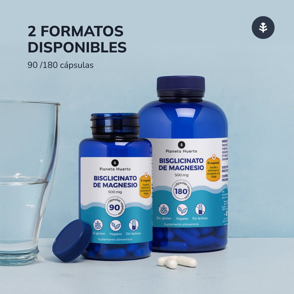 Pack 2xBisglicinato de Magnesio 500 mg Planeta Huerto 180 cápsulas