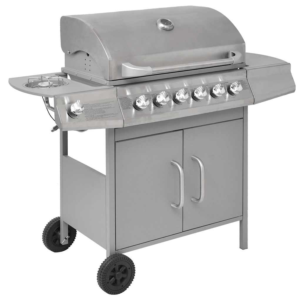 Vidaxl Barbacoa Grill De Gas 6+1 Quemadores Plateada_2