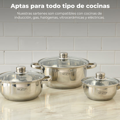 Set 13 Pcs Compuesto Por Batería De Cocina Acero Inoxidable + Set De 3 Sartenes De Alumnnio Prensado + Cazo 16cm Acero Inoxidable_2