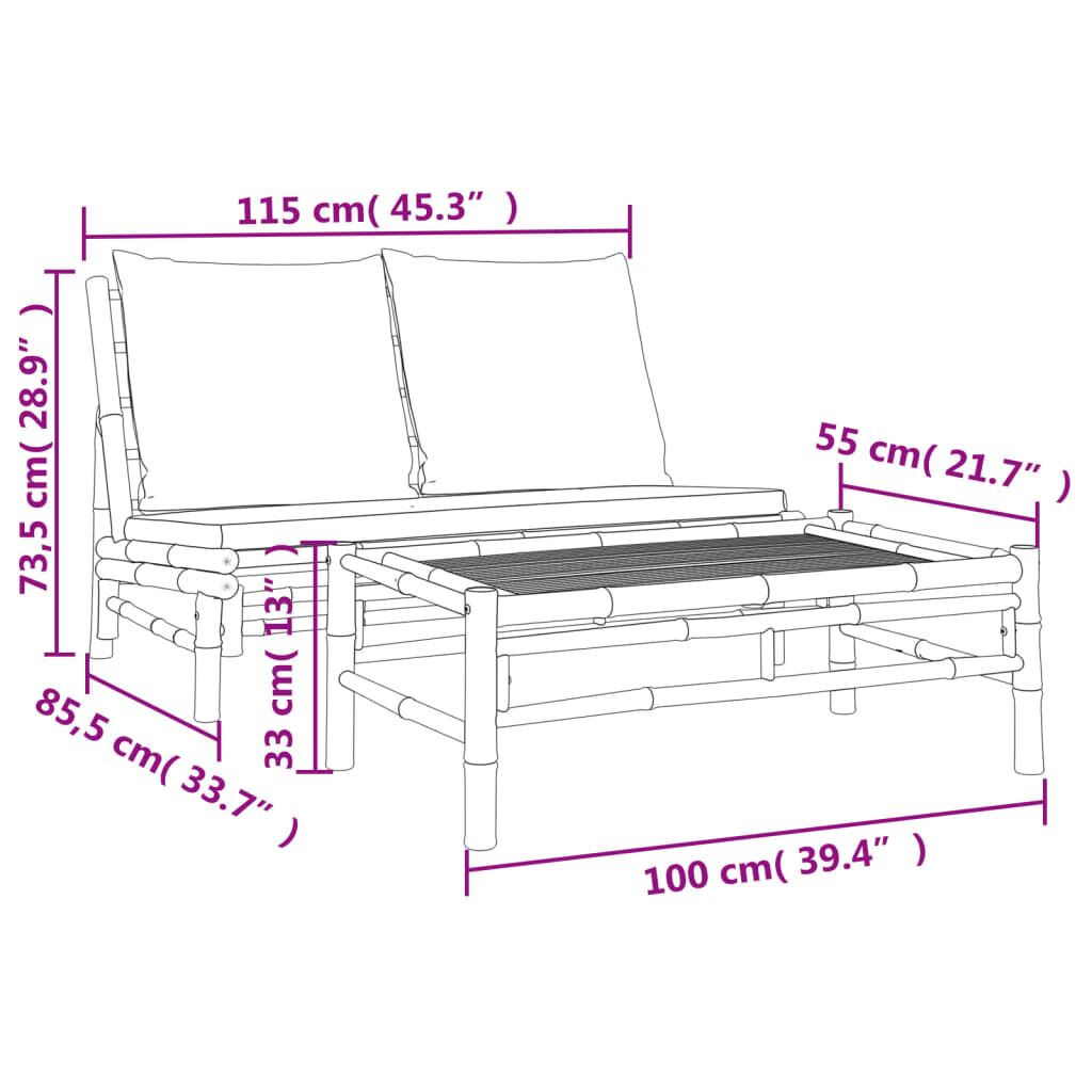 Vidaxl Set De Muebles De Jardín 2 Piezas Bambú Y Cojines Blanco Crema_2