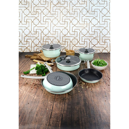 Batería Cocina Inducción 9 Piezas, Antiadherente Libre Pfoa Exterior Verde Menta Retro Vintage Magefesa Nordic, Verde_5