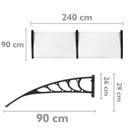 Tejadillo De Protección 240x90cm Marquesina Para Puertas Y Ventanas Negro_1