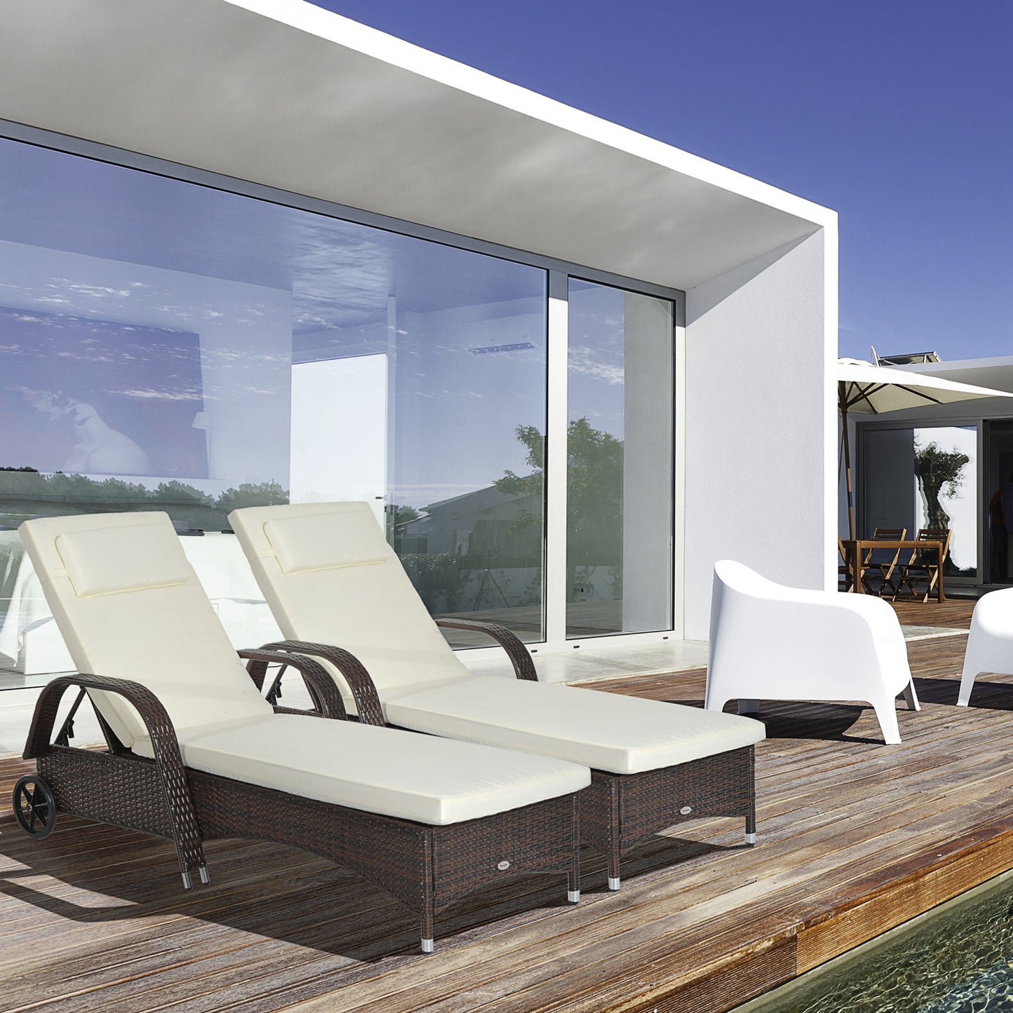 Outsunny Conjunto De 2 Tumbonas De Ratán Jardín Con Respaldo Ajustable Cojines_1