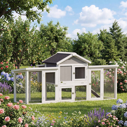 Pawhut Gallinero Para Exterior Grande De Madera 204x85x93 Cm Con Corral Bandeja_3