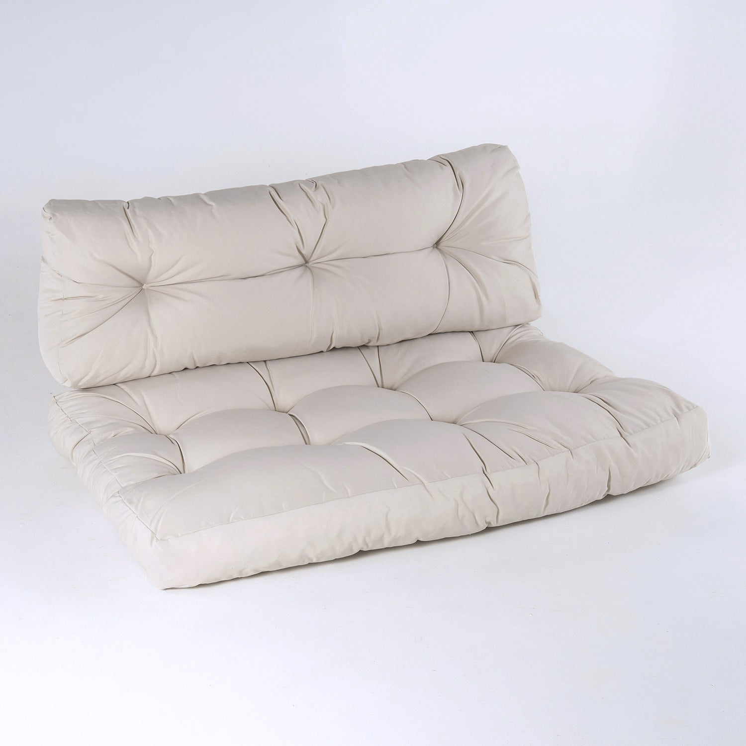 Cojines Para Palets, Cojín De Asiento 80x120x16 Cm + Cojín Respaldo 42x120x16 Cm, Color Crema, Repelente Al Agua_2