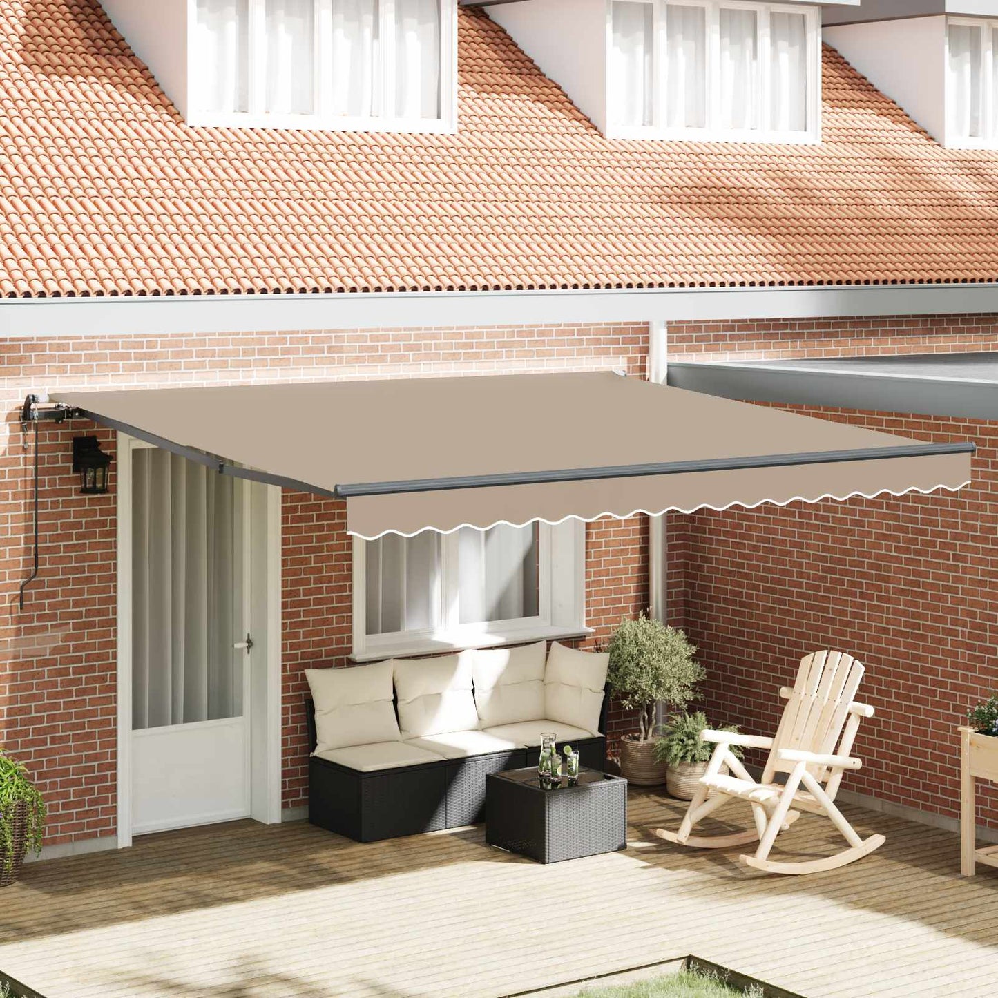 Toldo Retráctil Beige 400 X 300 Cm Tela Y Aluminio_1
