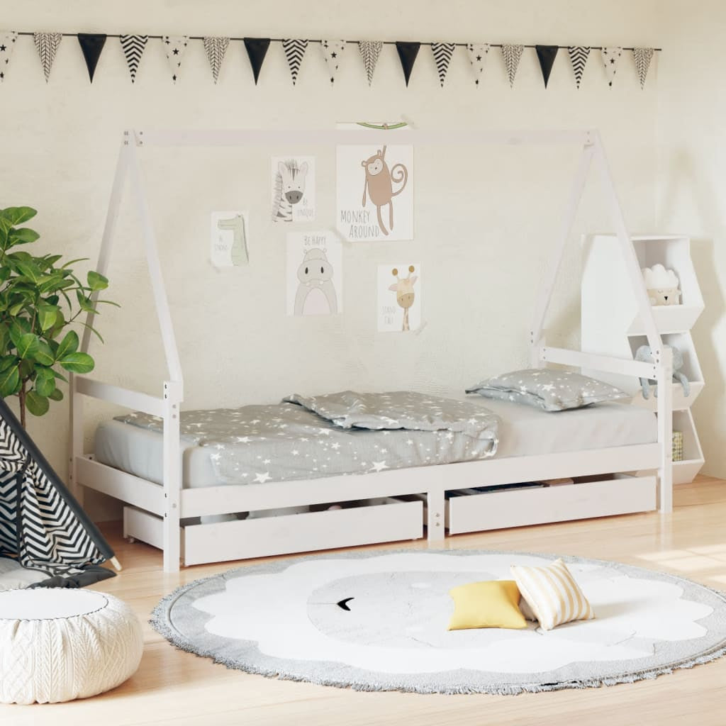 Vidaxl Estructura Cama Niños Con Cajones Madera Pino Blanco 80x200 Cm_1