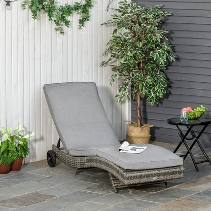 Outsunny Tumbona De Ratán Reclinable En Forma De S Con 2 Ruedas 207x70x70cm Gris_1