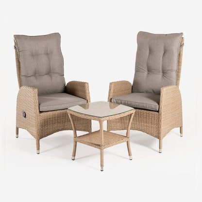 Conjunto Muebles Jardín, 2 Sillones Reclinables Y 1 Mesa Auxiliar, 2 Plazas, Aluminio Y Rattán Sintético Plano Color Natural_2