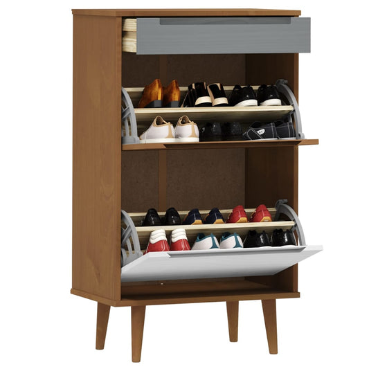Zapatero Molde Madera Maciza De Pino Marrón 59,5x35x103 Cm / Vetonek_0