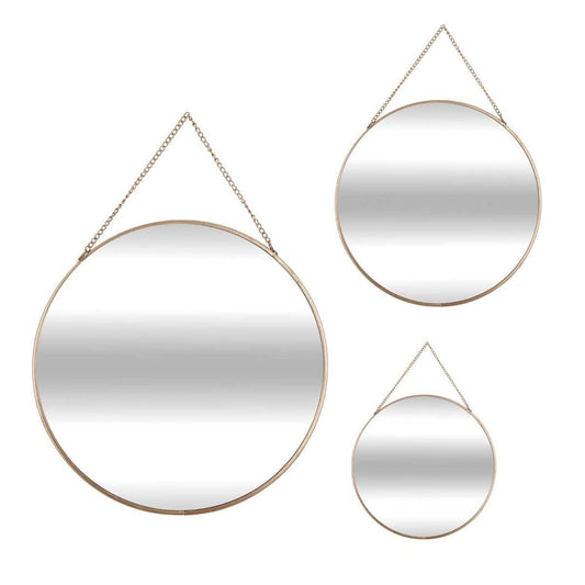 Well Home Set De 3 Espejos Redondos En Color Oro Con Cadena - Ø20cm Ø24cm Ø29cm