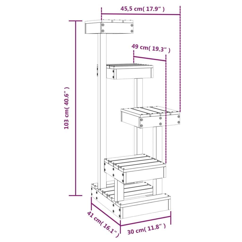 Vidaxl Árbol Para Gatos Madera Maciza Pino Marrón Cera 45,5x49x103 Cm_2