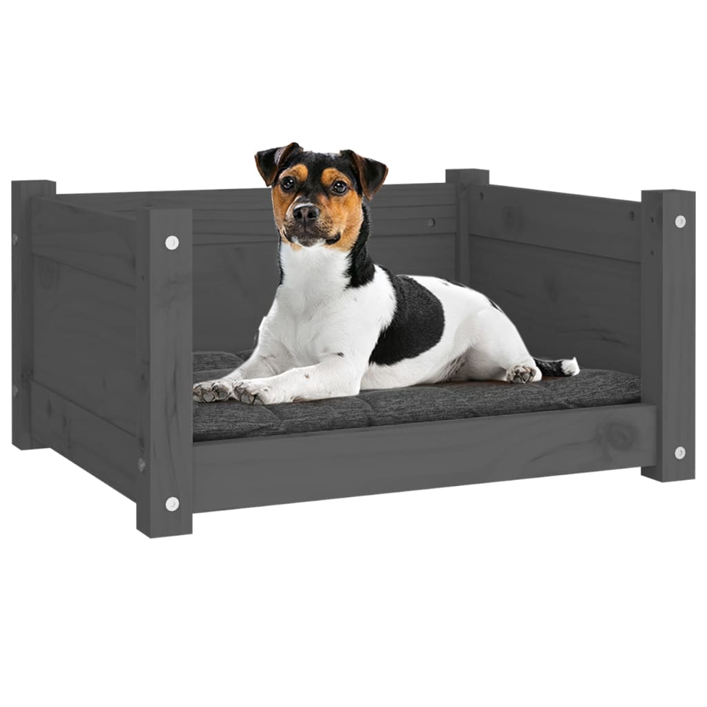 Cama Para Perros Madera Maciza De Pino Gris 55,5x45,5x28 Cm / Vetonek_3