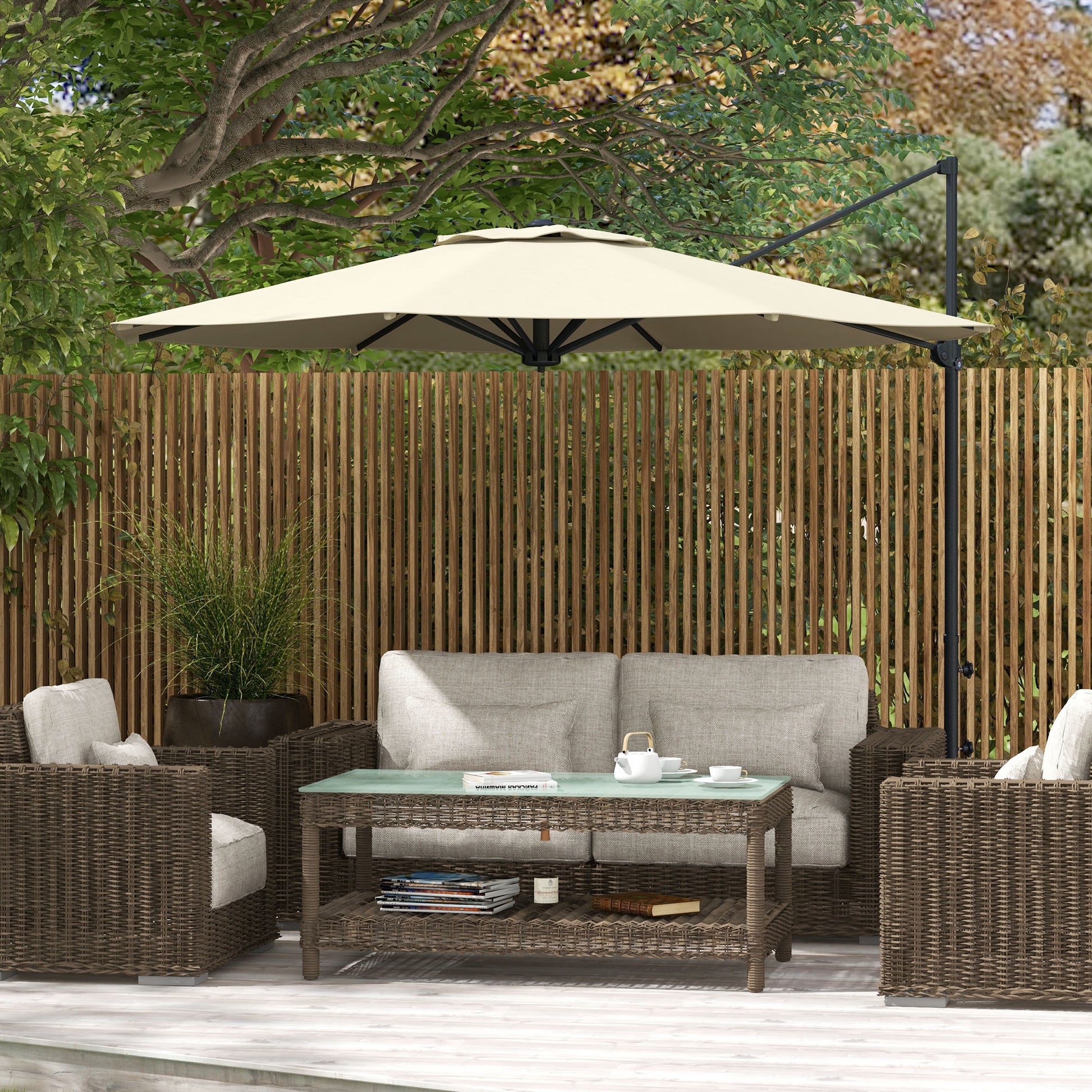 Outsunny Sombrilla De Jardín Ø294x242 Cm Con Altura Ajustable Crema_1