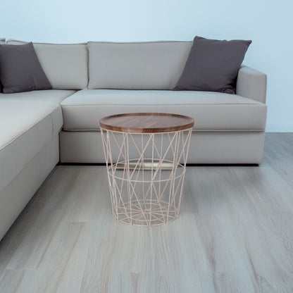 Well Home Mesa Auxiliar De Metal Con Bandeja De Mdf Color Marrón Ø37x39cm_2