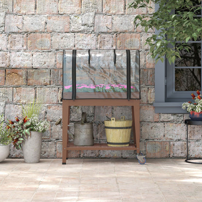 Outsunny Mesa De Cultivo Con Ruedas 80x40x120 Cm Con Cubierta Marrón_3