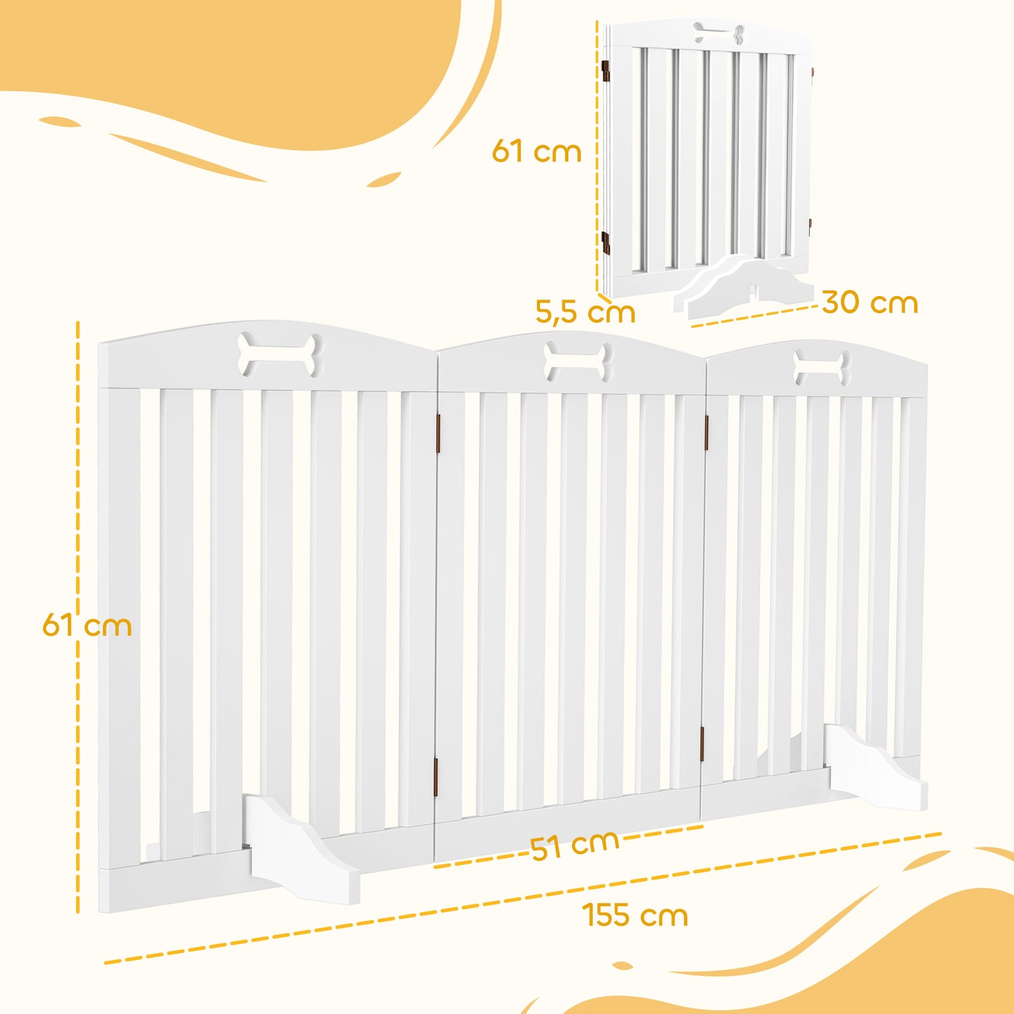 Pawhut Barrera De Seguridad Para Perros Plegable 155 Cm De 3 Paneles Blanco_2