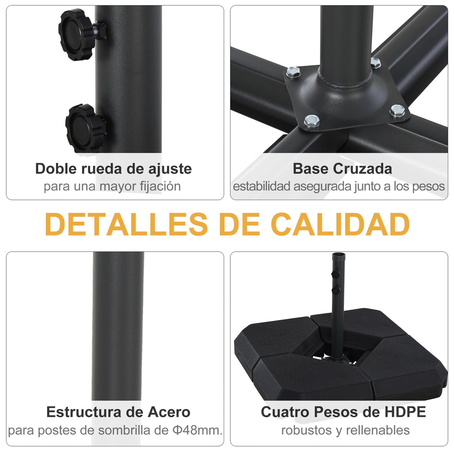 Outsunny Base Para Sombrilla Crucial De 4 Pesos Rellenables De Agua Arena_4