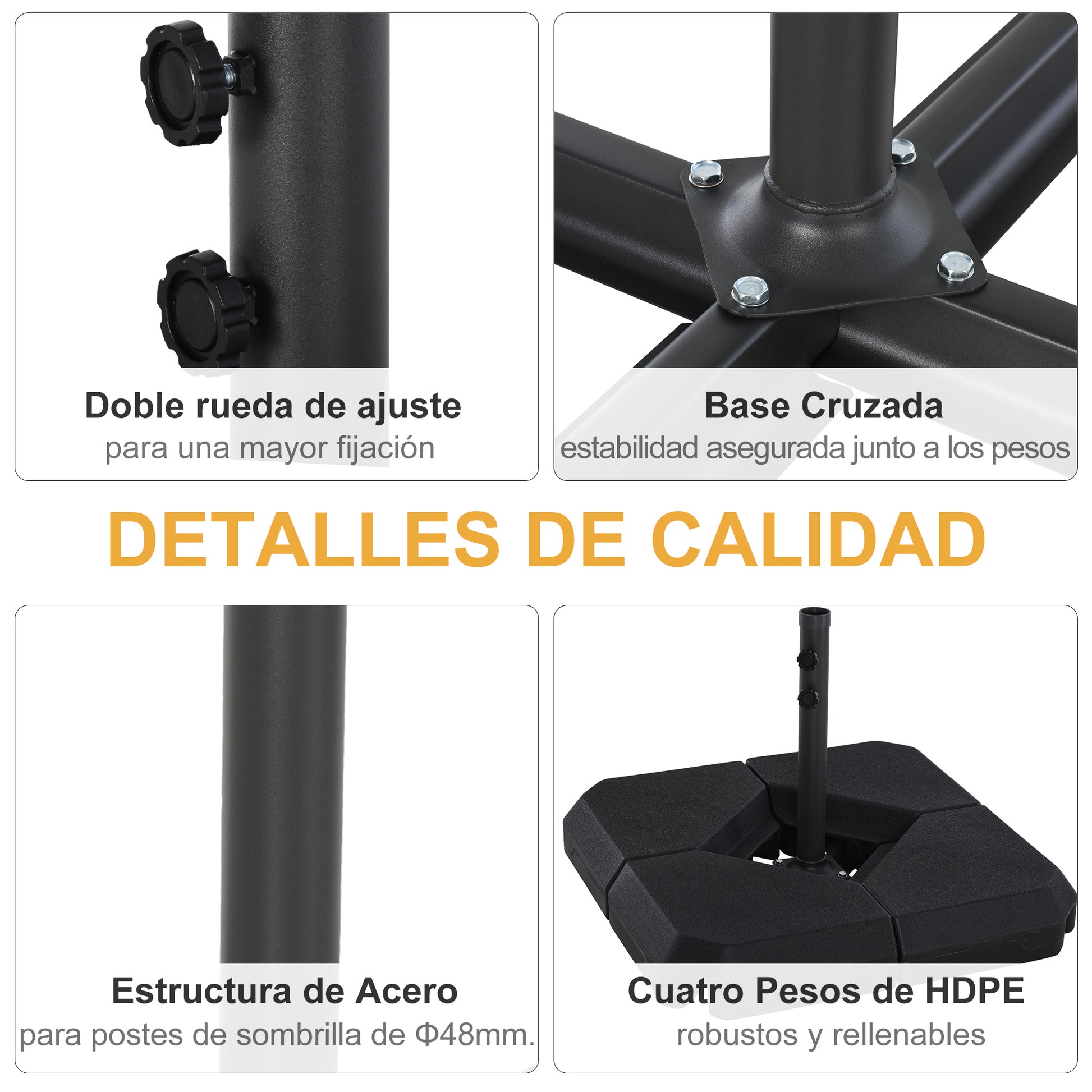 Outsunny Base Para Sombrilla Crucial De 4 Pesos Rellenables De Agua Arena_4