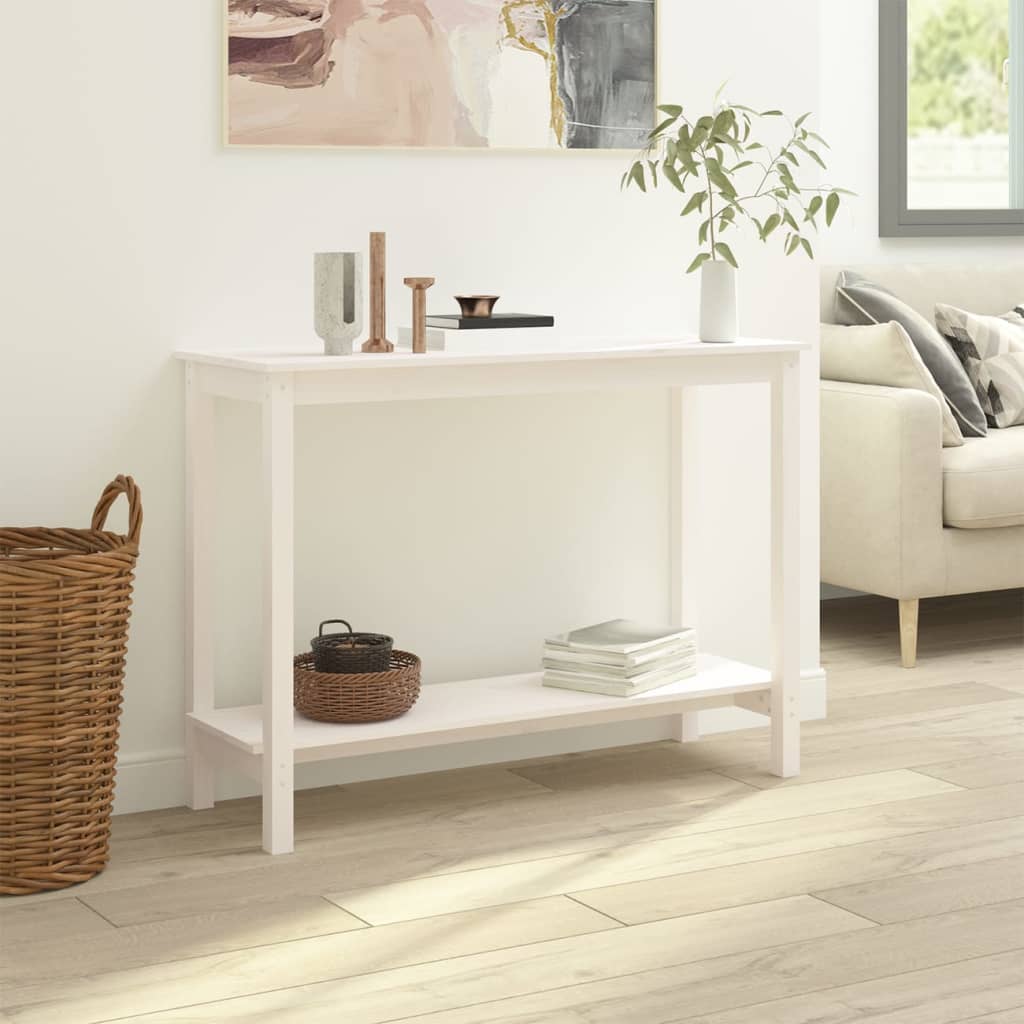 Mesa Consola De Madera Maciza De Pino Blanco 110x40x80 Cm_3